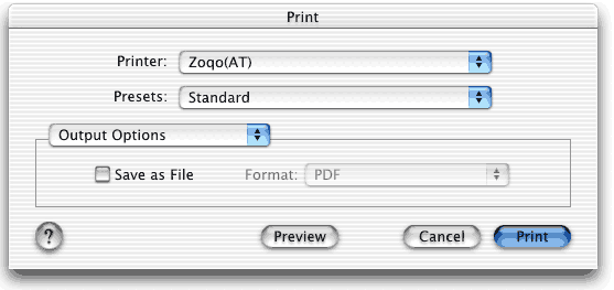 Print Dialog - Ouput Options